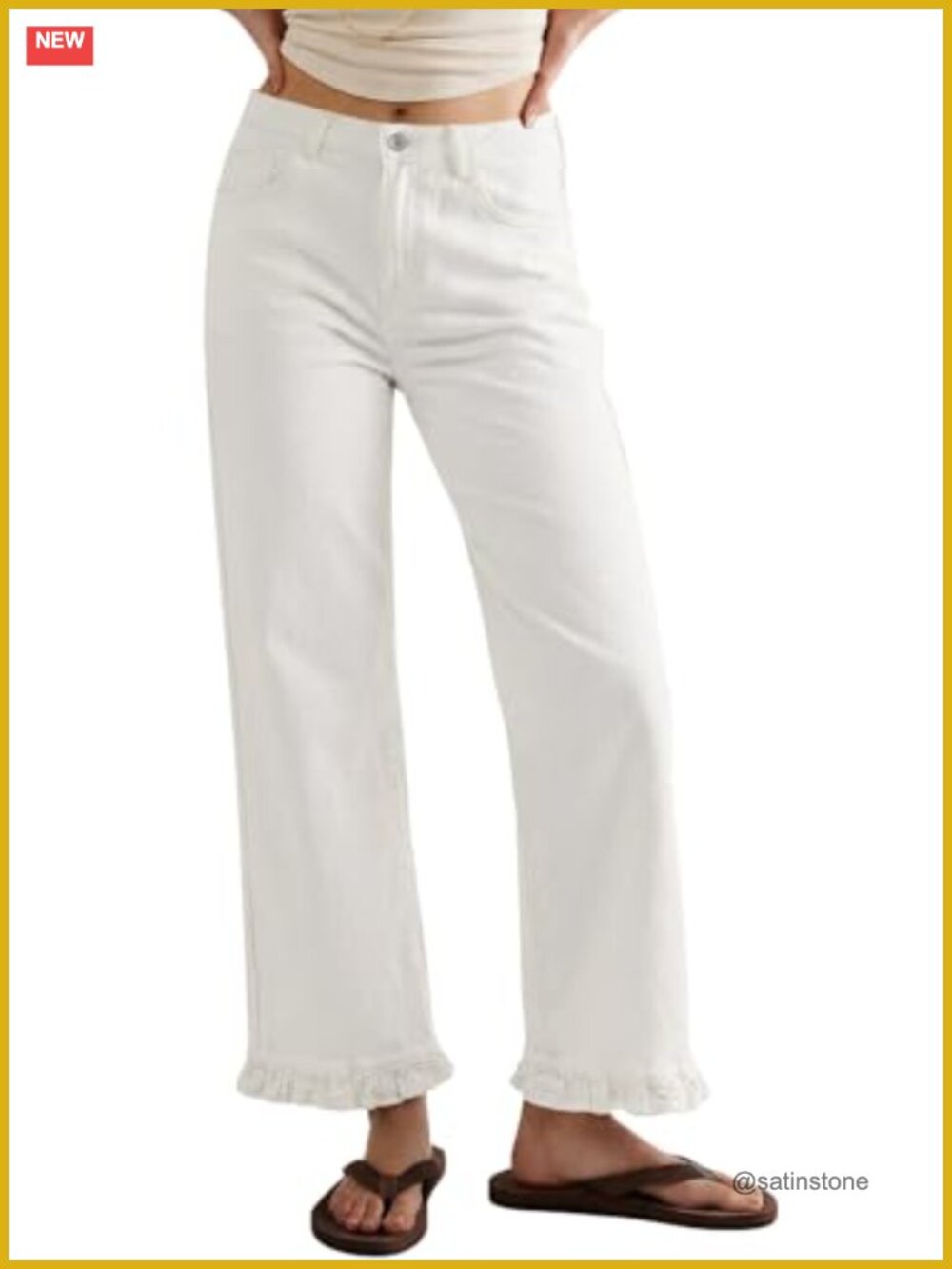 Women's High Waist Straight Leg Jeans with Ruffle Hem Ankle Denim Pants